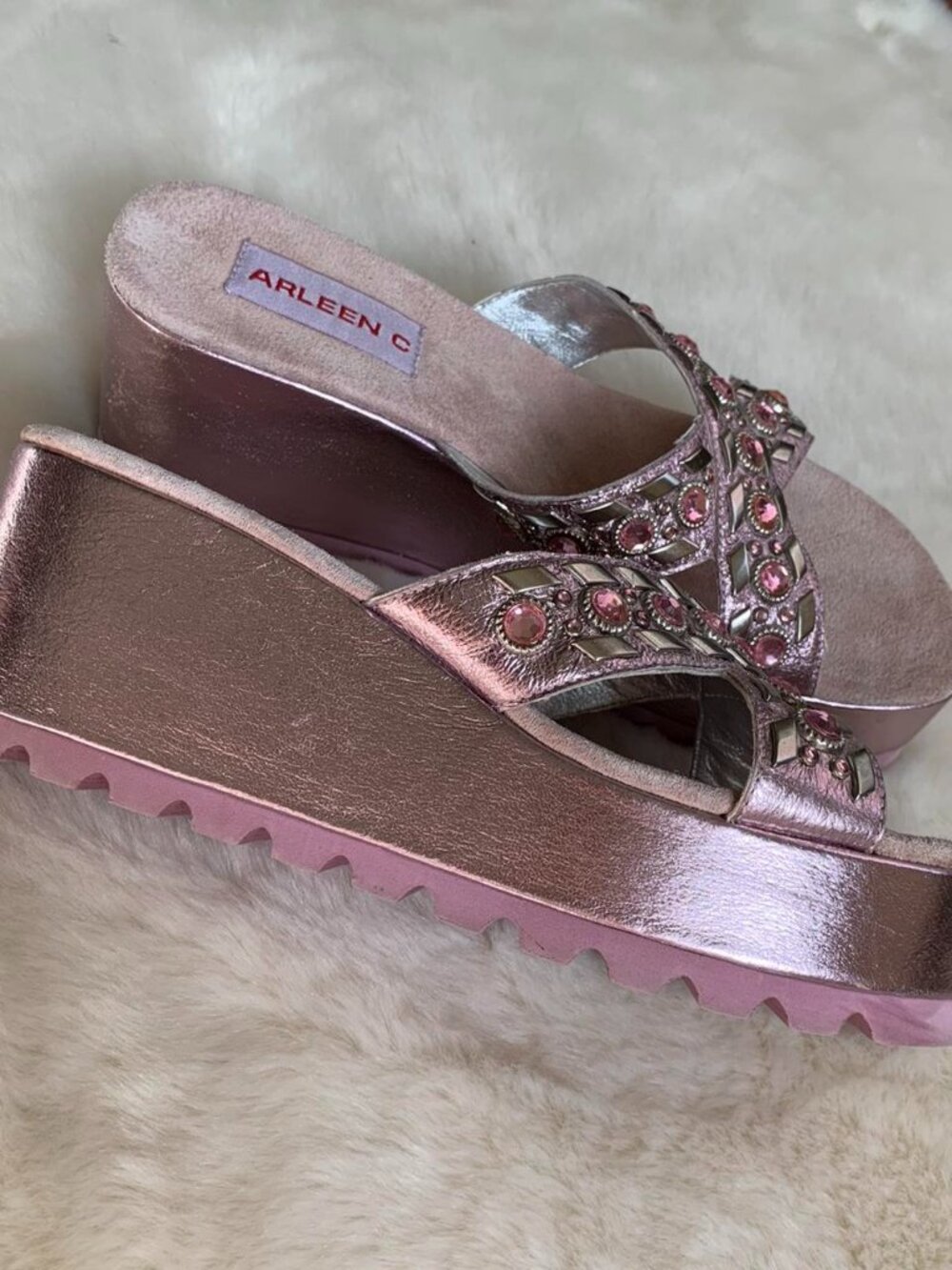 metallic pink wedge shoes rhinestones 8